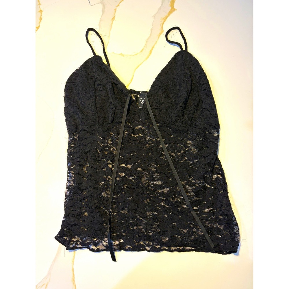 Windsor Women's Black Floral Lace Camisole Top Spaghetti Strap Y2K Size Small